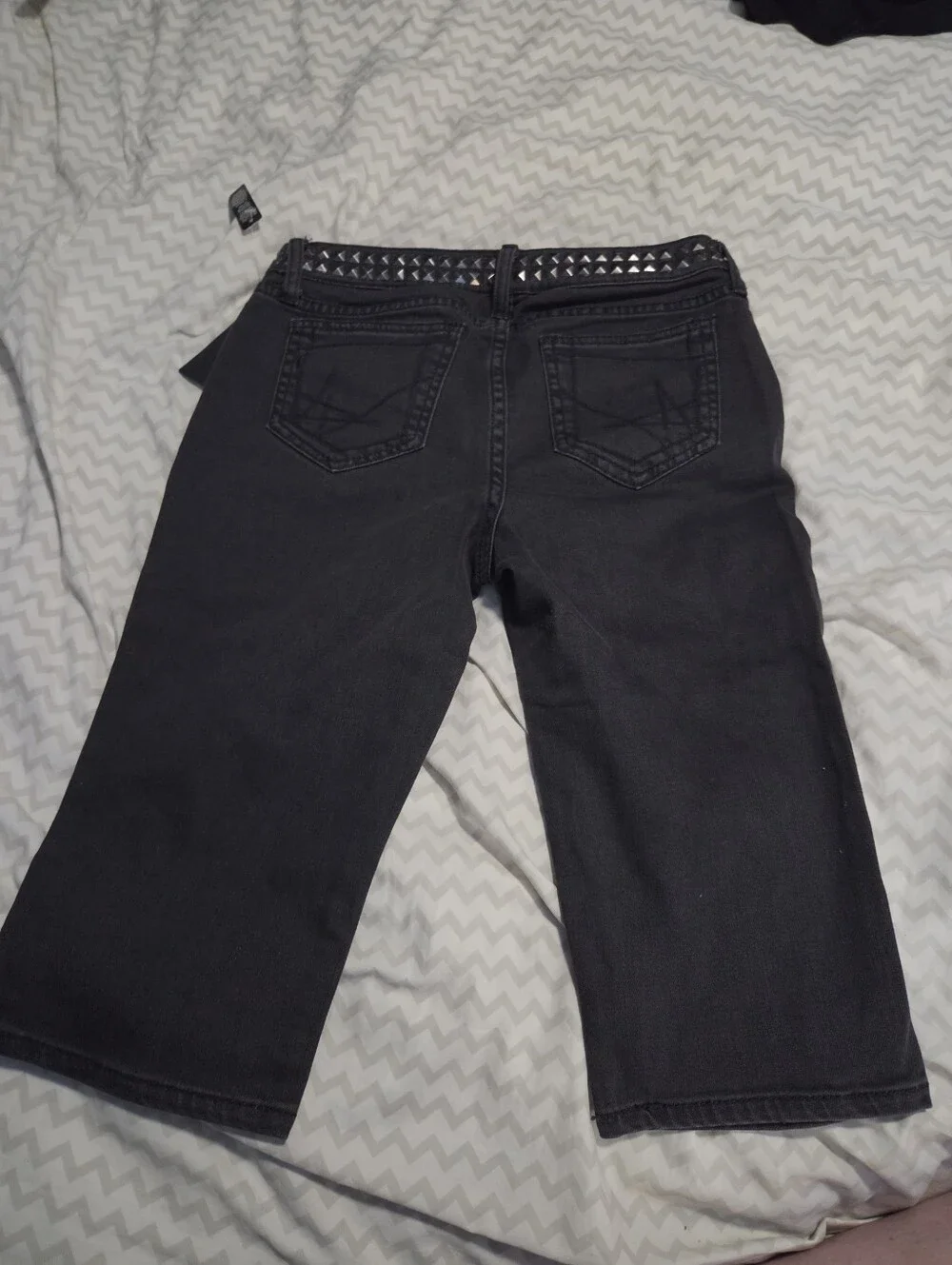 Y2K Deadstock Allen B Goth Punk Black Denim Studded Capris/Long Shorts